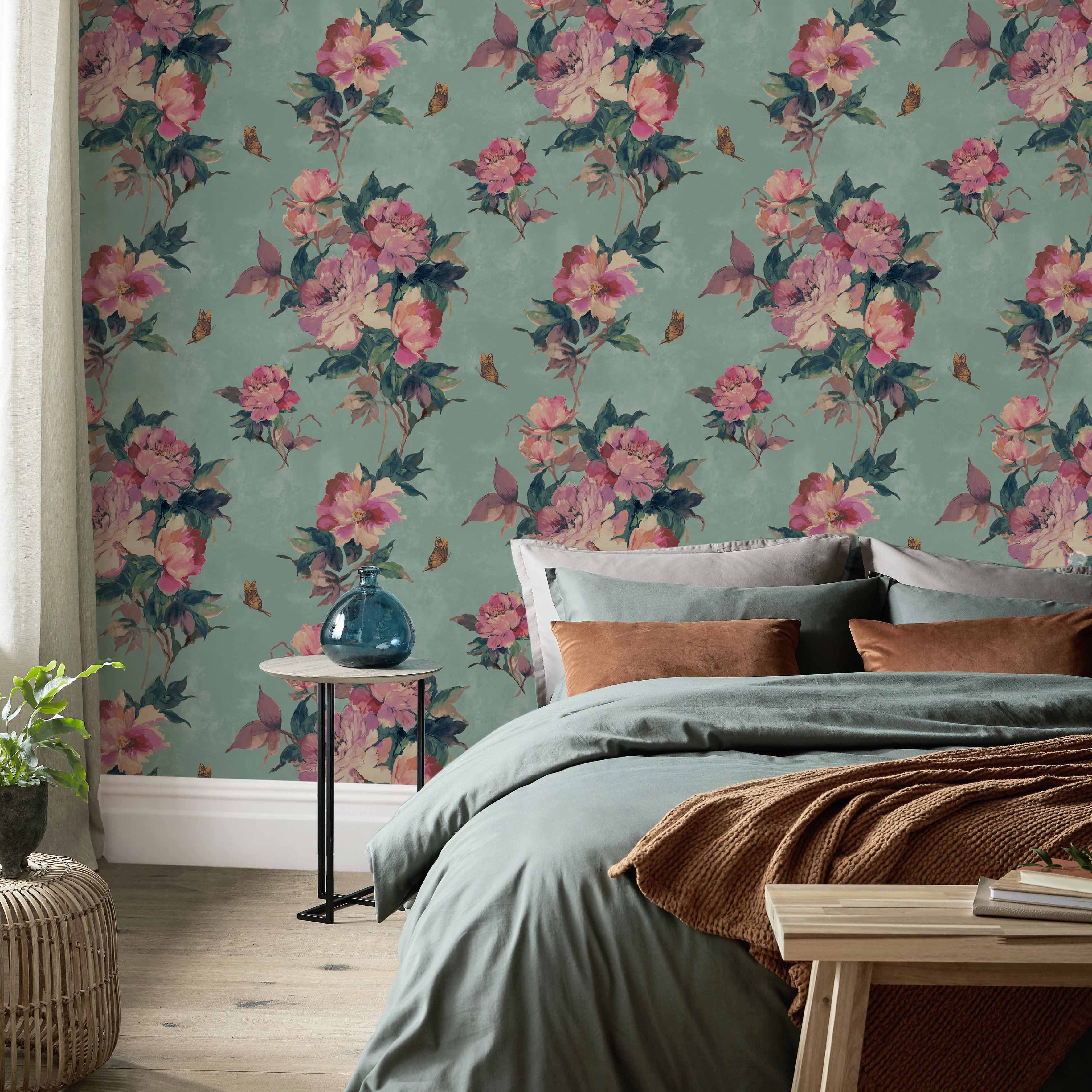 1838 Wallcoverings Madama Butterfly Behang 1703-108-05 - Teal Green