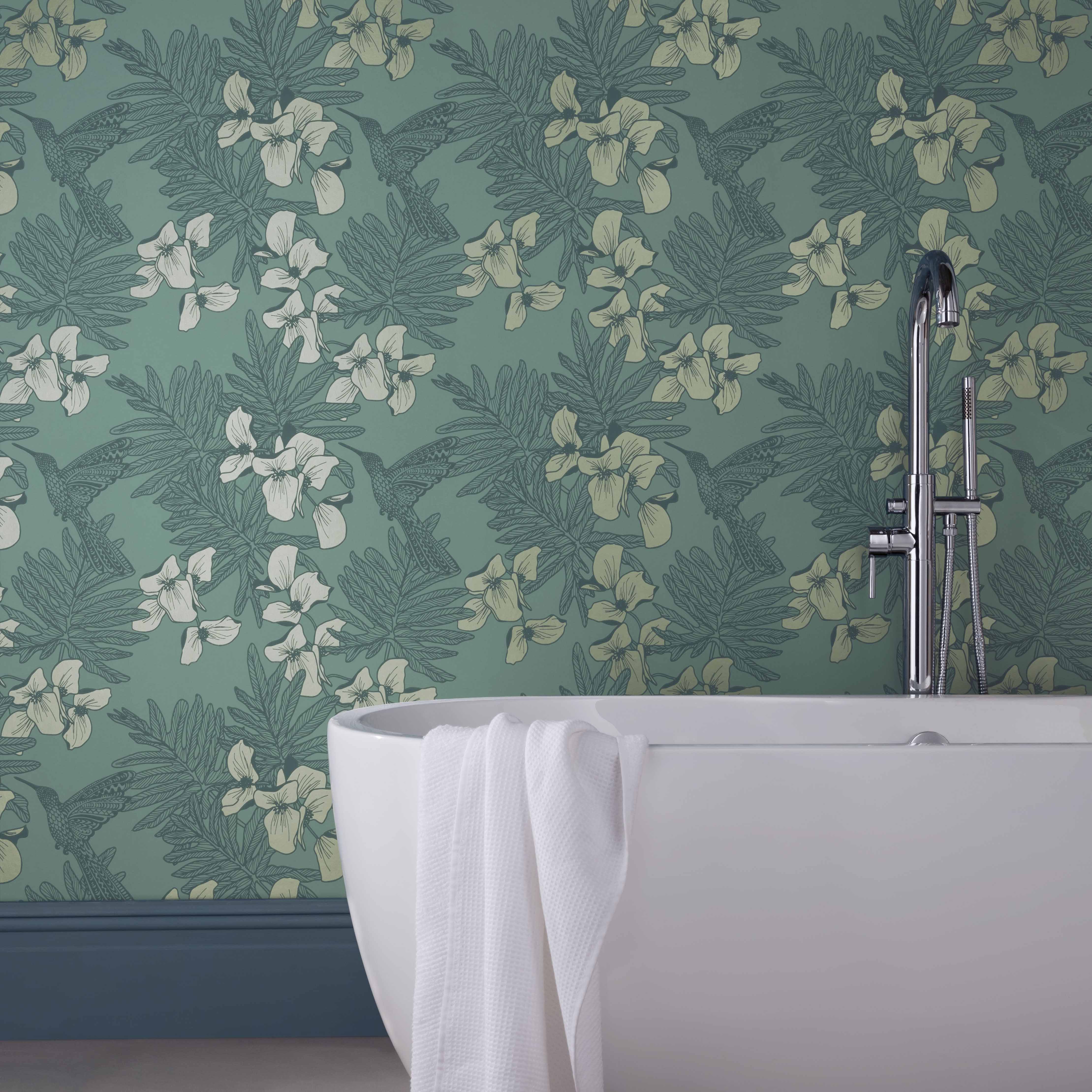 1838 Wallcoverings Hummingbird Behang 1804-117-03 - Seafoam Teal