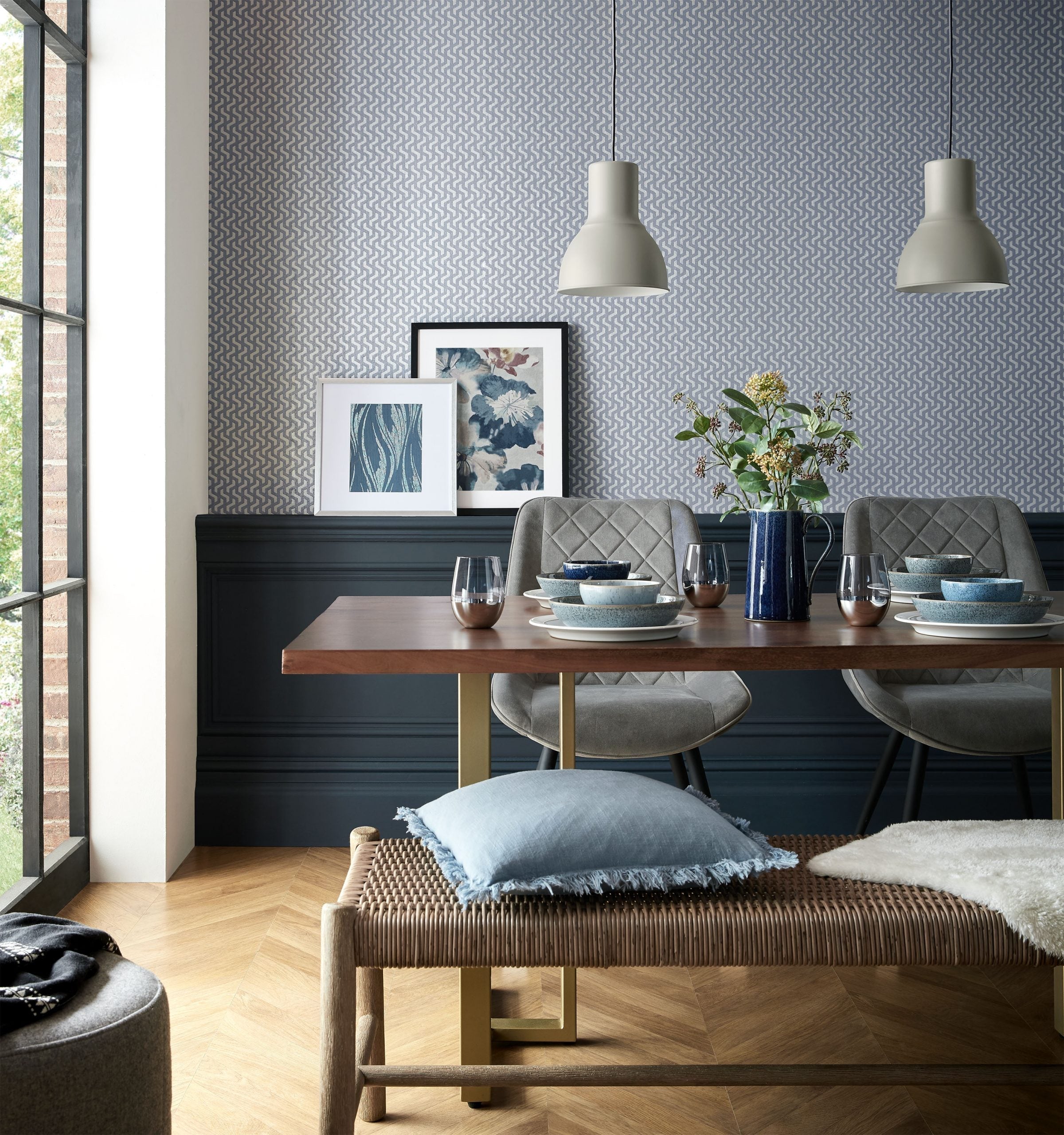 1838 Wallcoverings Rattan Behang 2008-147-03 - Blue Dusk Silver