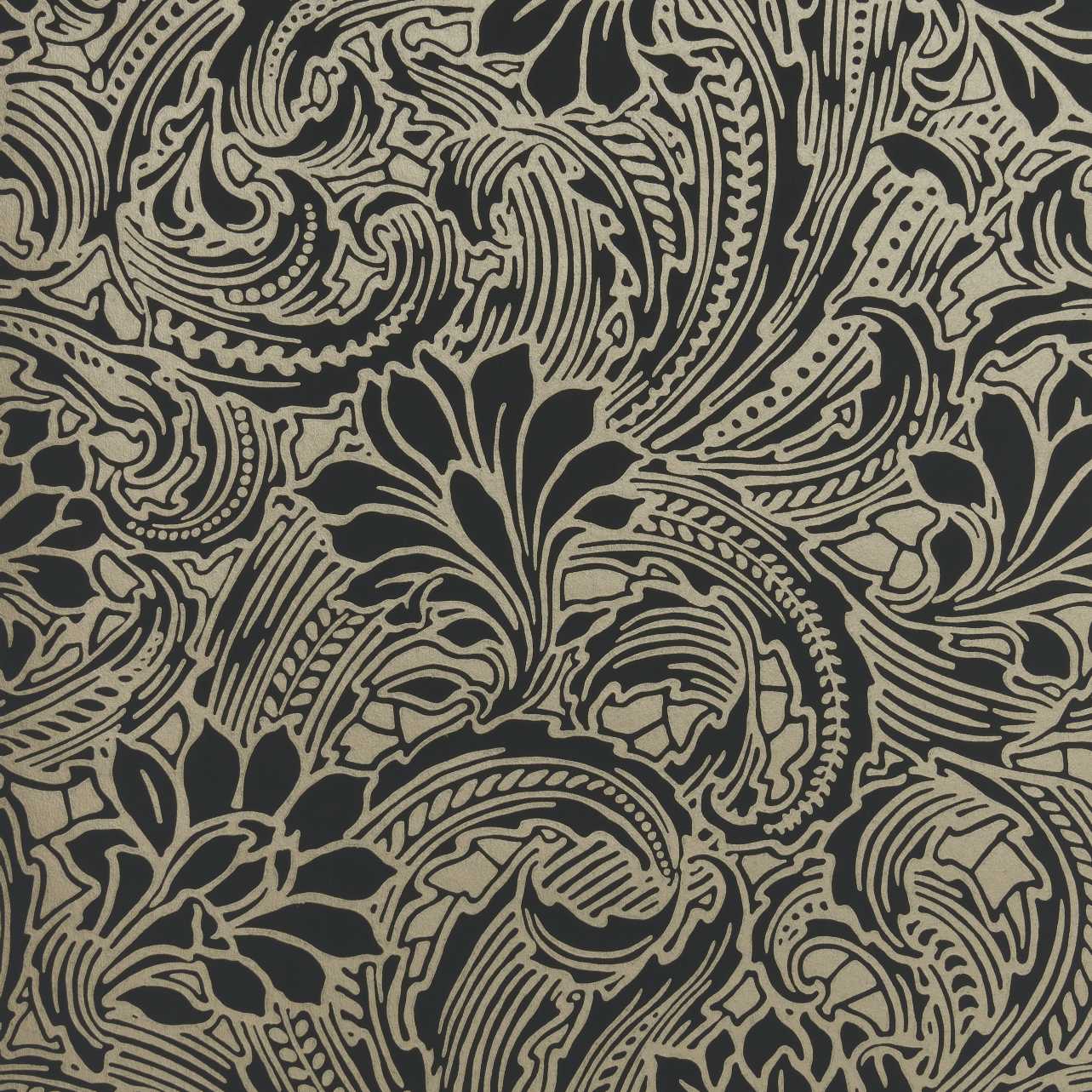 1838 Wallcoverings Eden Behang 2311-173-04 - Midnight Black and Gold