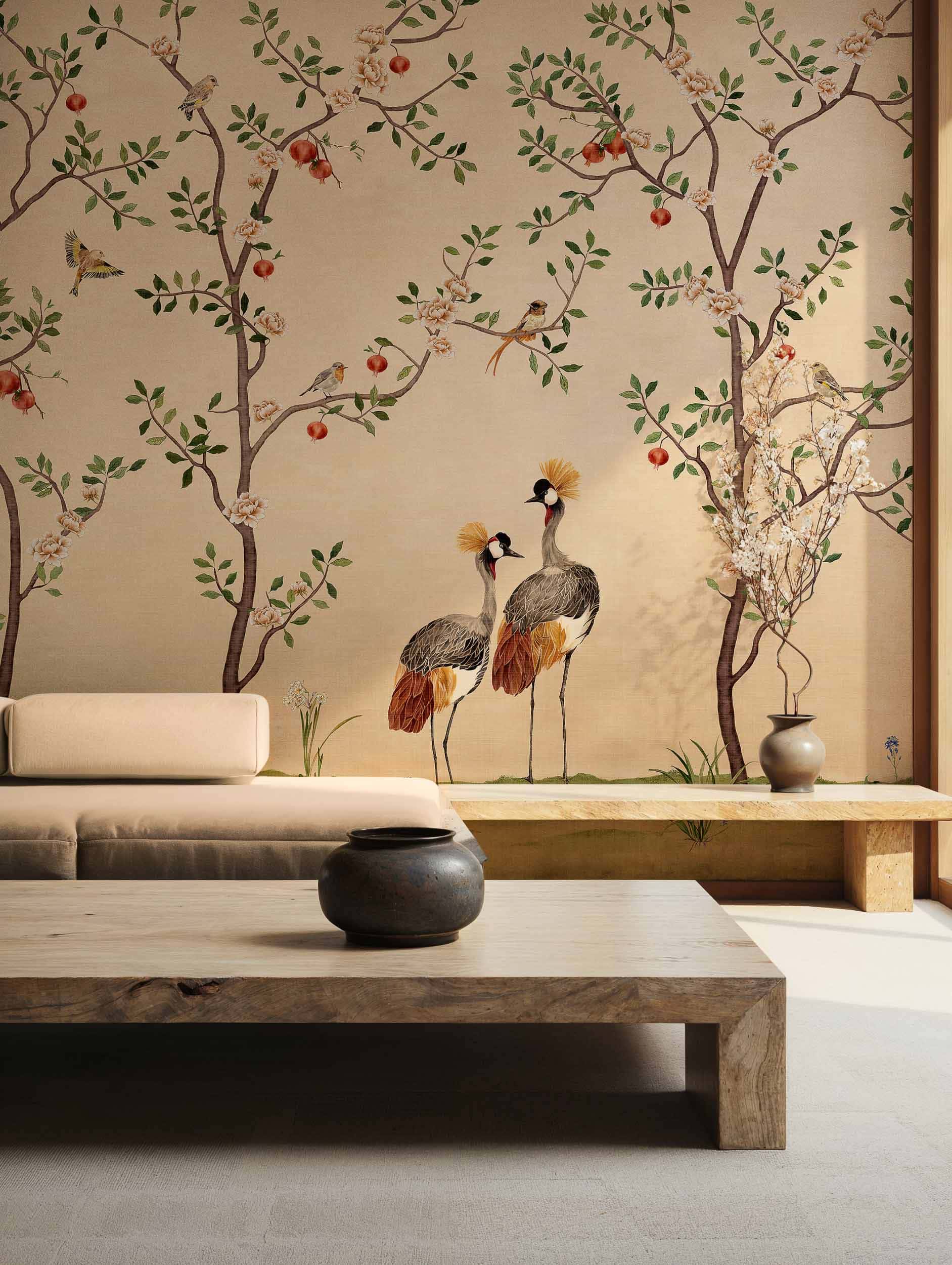 Coordonné Forbidden City Crowned Crane behang B00164 sfeer afbeelding 2