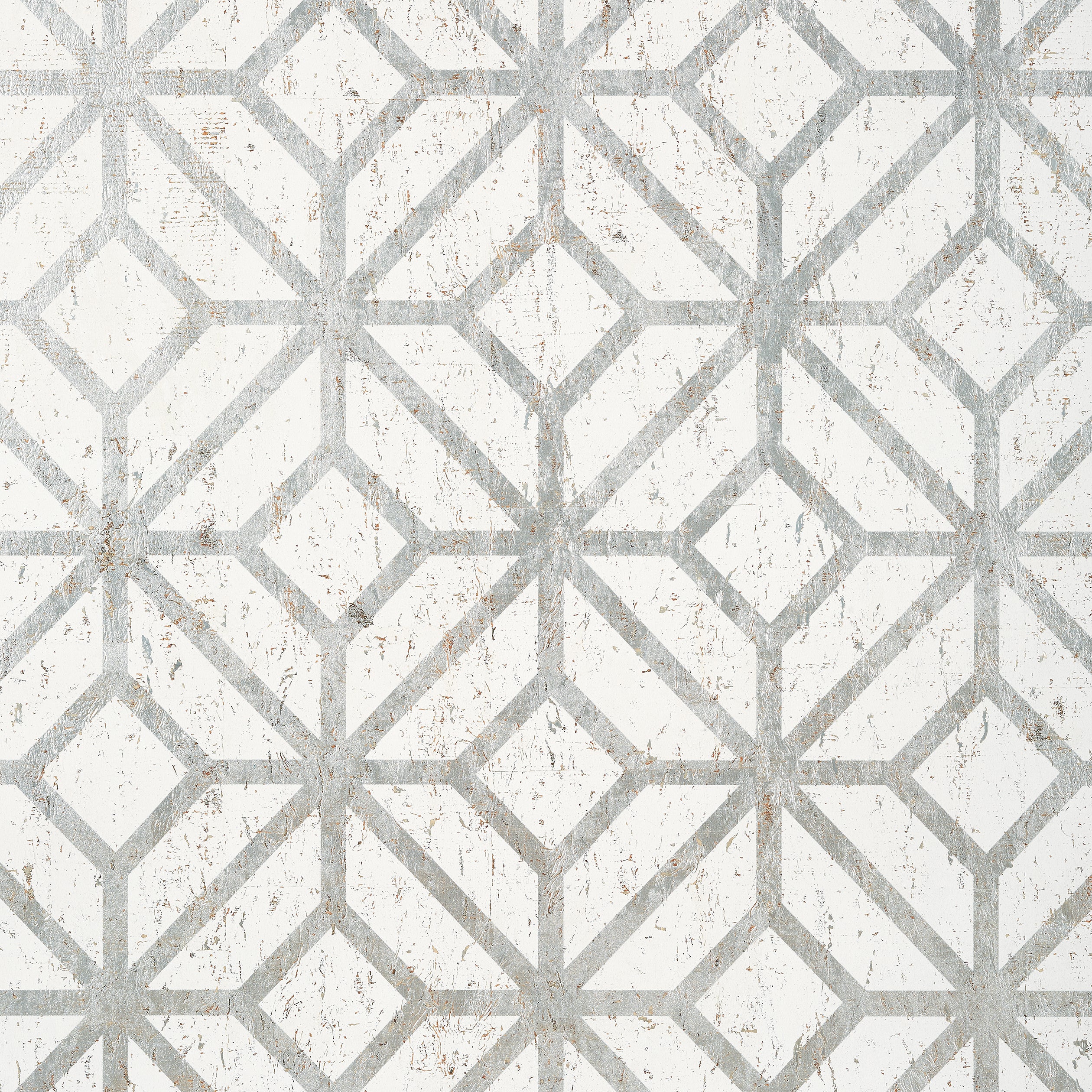 Thibaut Mamora Trellis Cork Behang T10410 - White on Silver