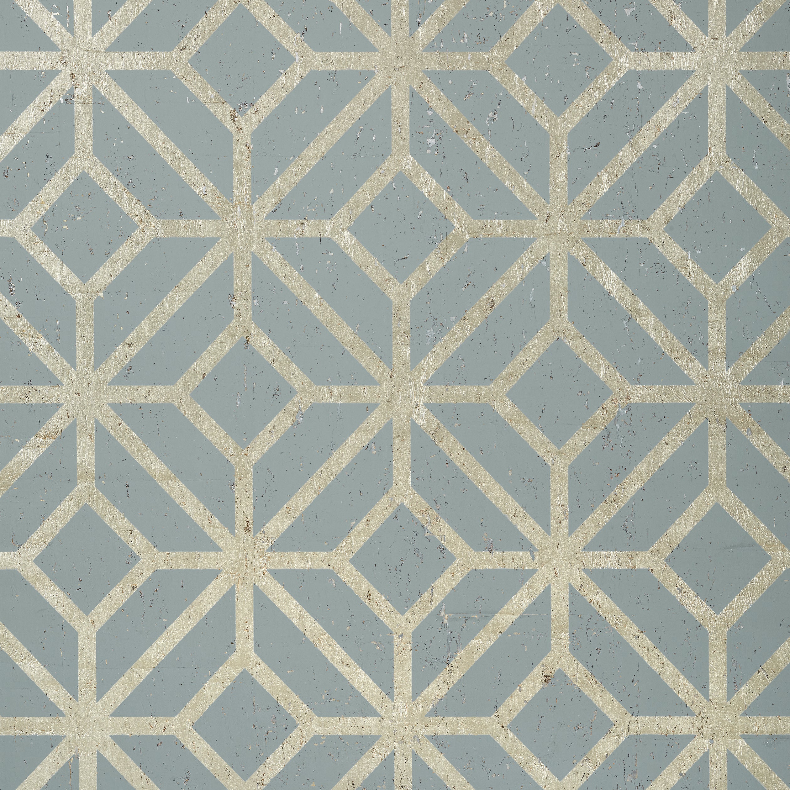 Thibaut Mamora Trellis Cork Behang T10414 - Spa Blue on Metallic Pewter