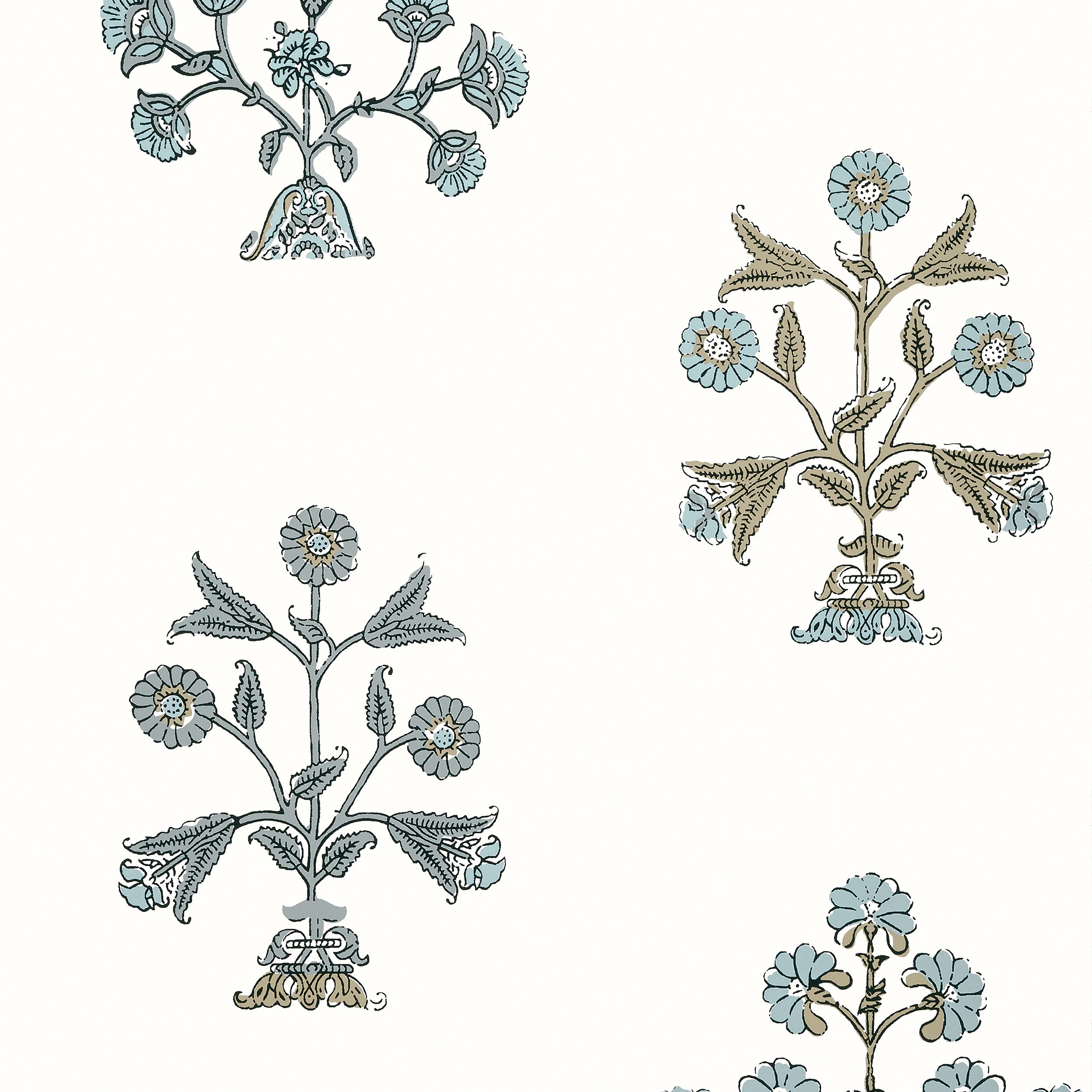 Thibaut Indian Flower Behang T10668 - Spa Blue