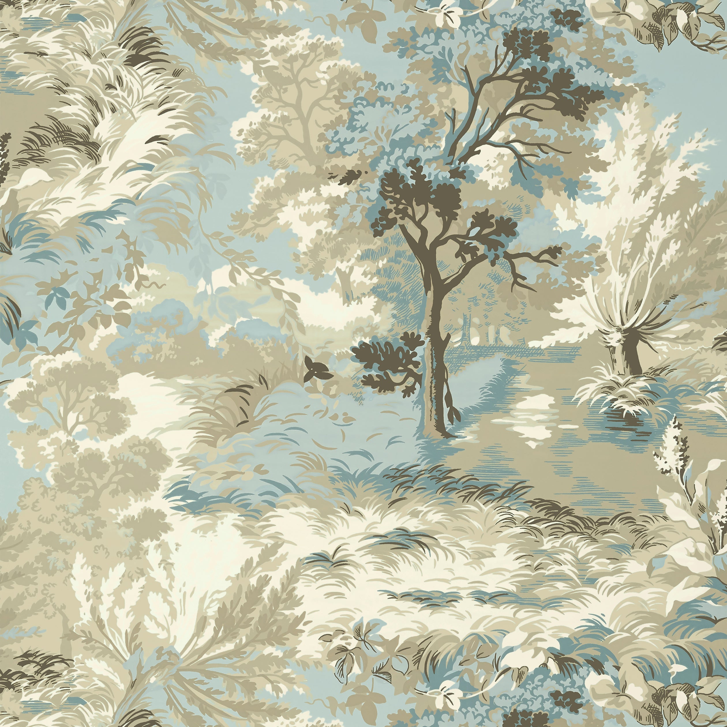 Thibaut Lincoln Toile Behang T10865 - Beige and Spa Blue