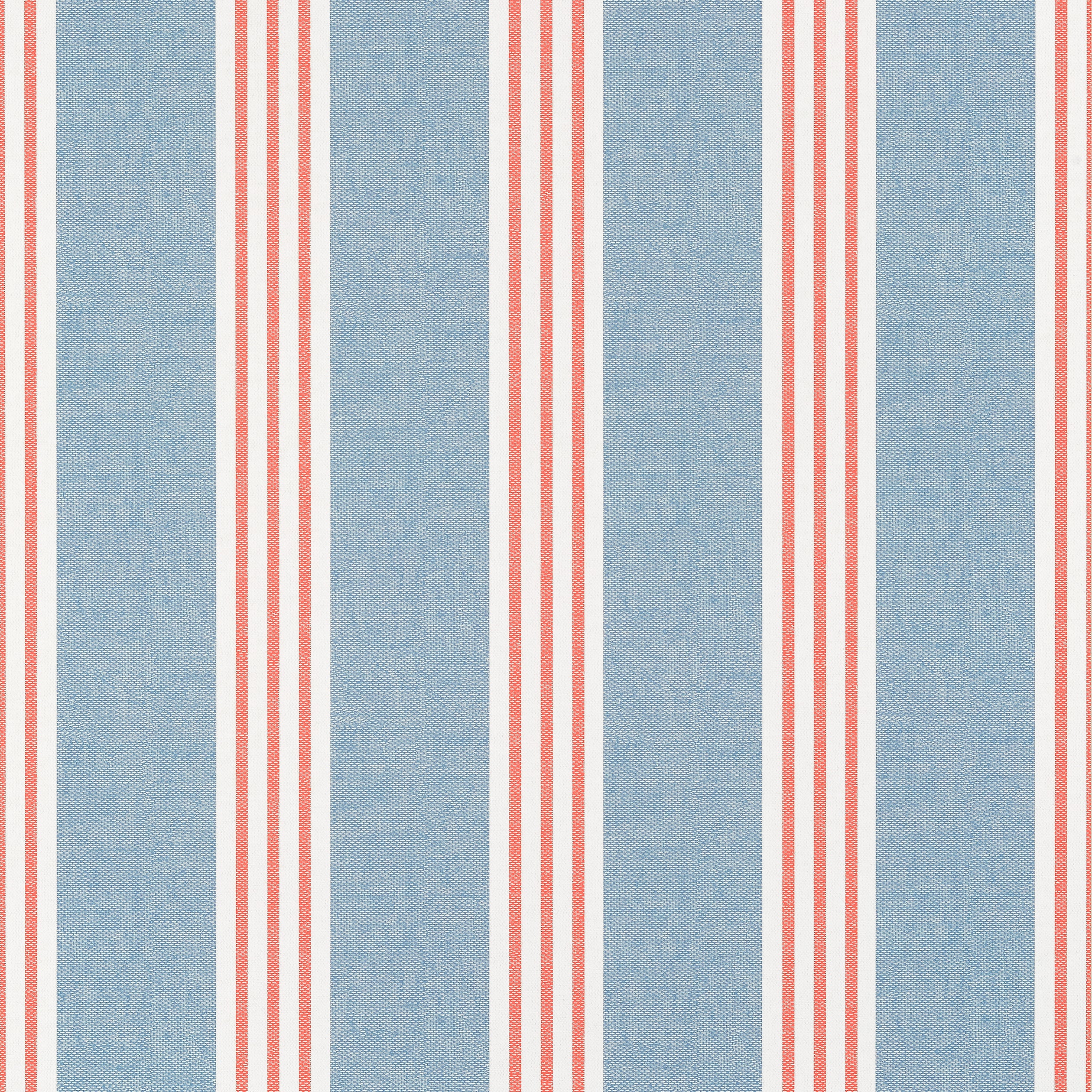 Thibaut Canvas Stripe Behang T13362 - Blue and Coral