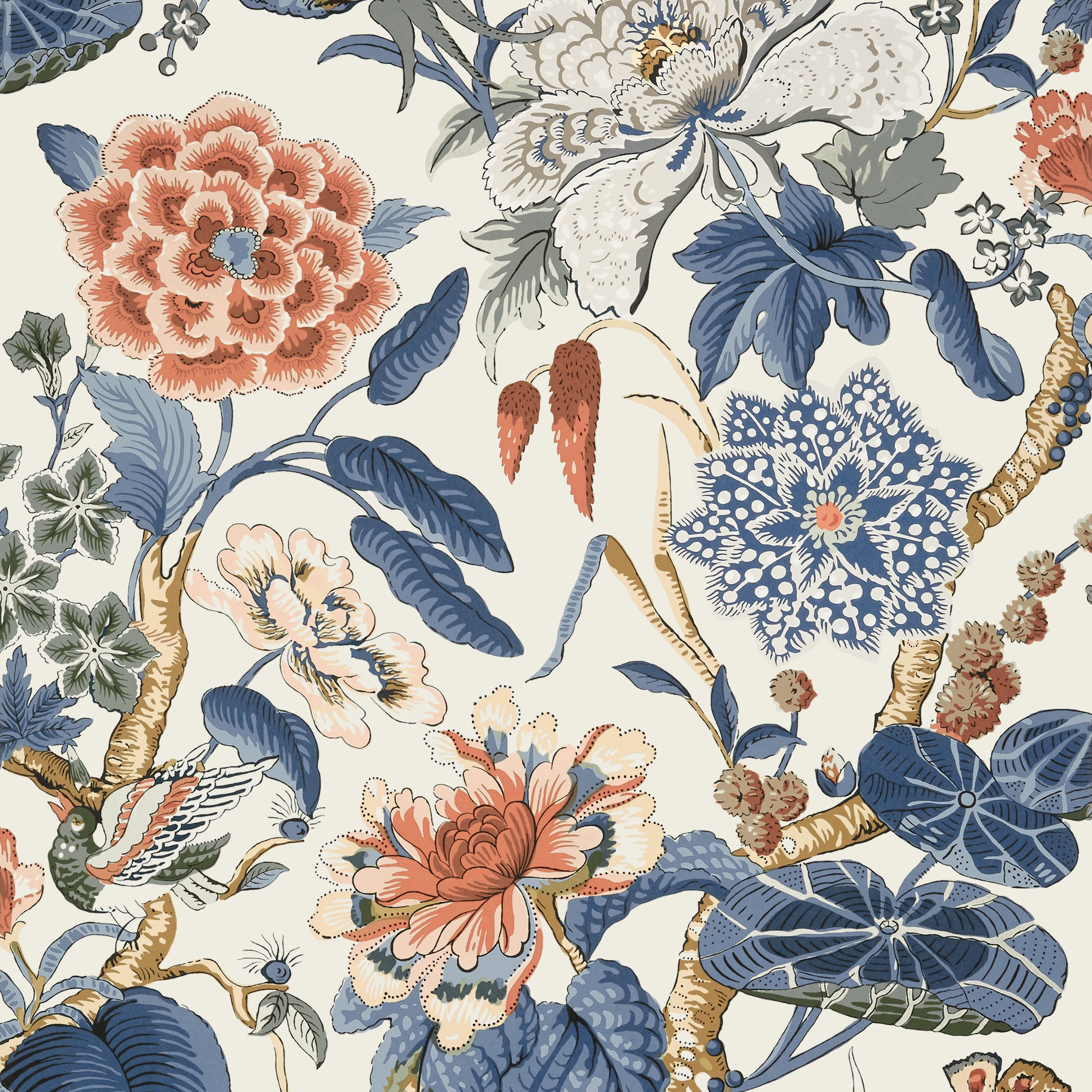 Thibaut Hill Garden Behang T13655 - Brick and Navy