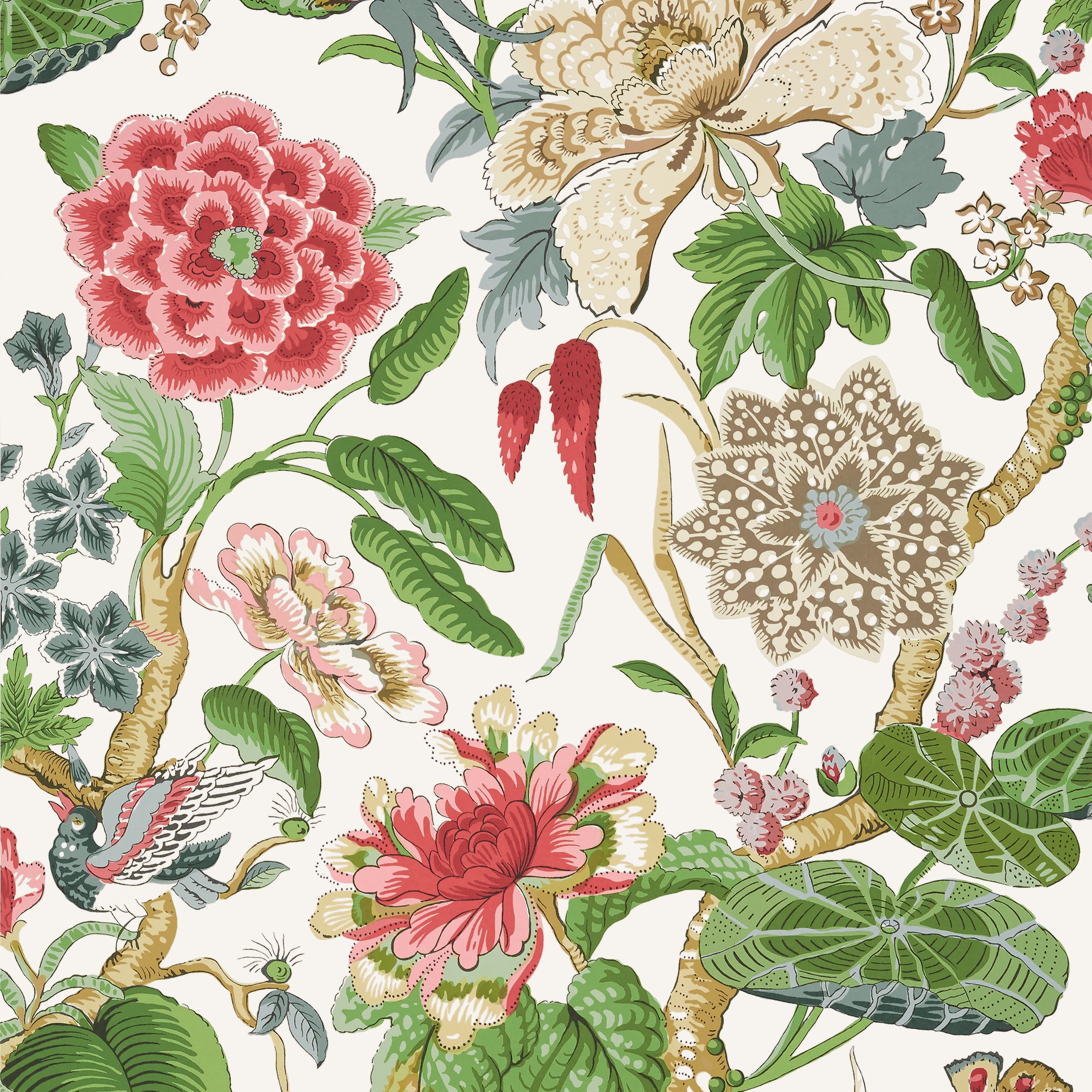 Thibaut Hill Garden Behang T13658 - Coral and Green