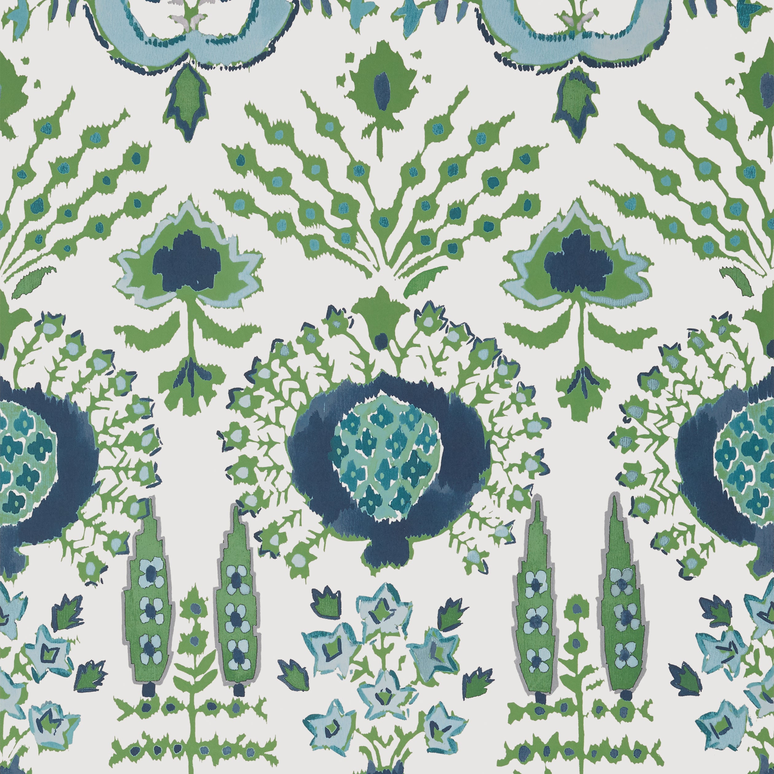 Thibaut Mendoza Suzani Behang T16240 - Blue and Green on White