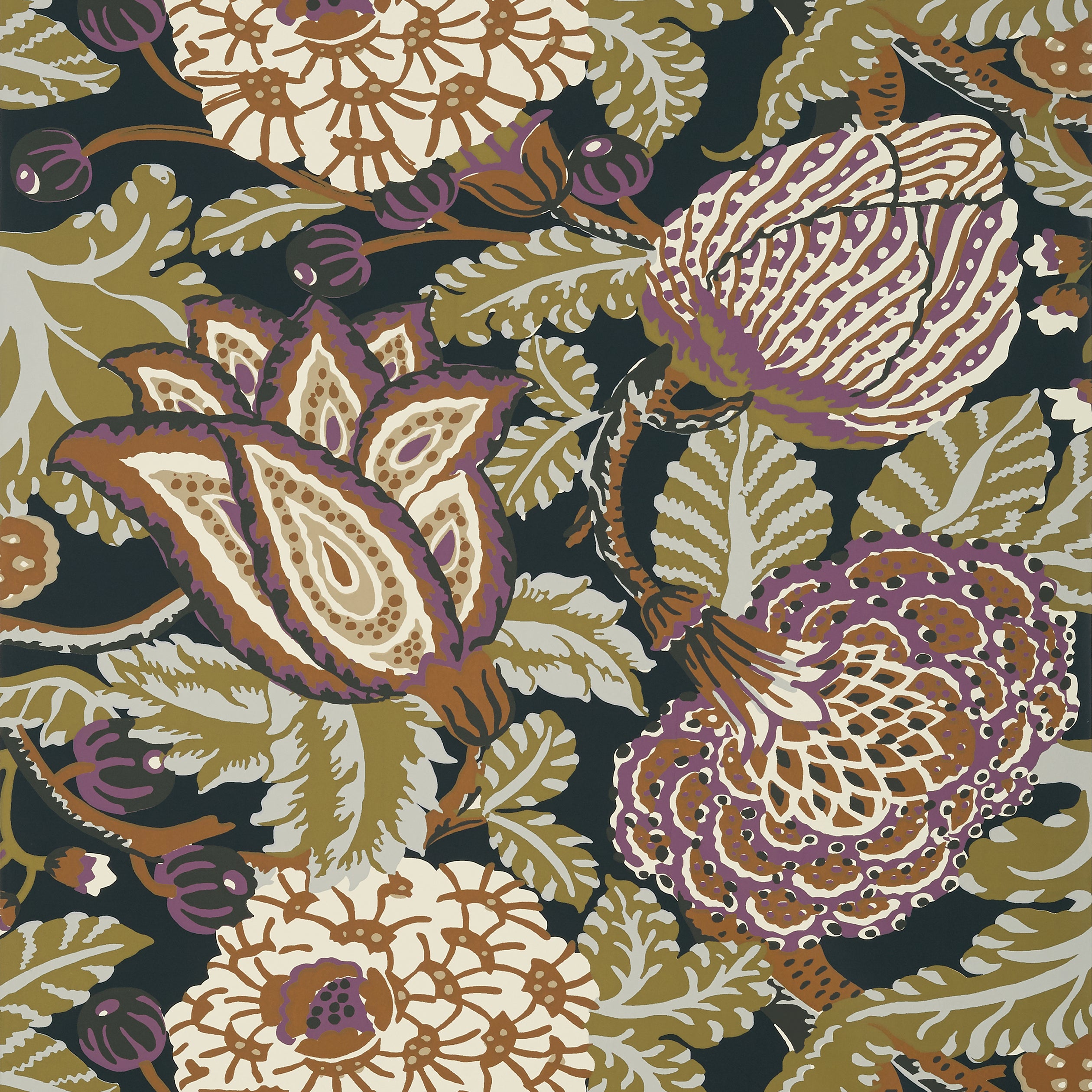 Thibaut Mitford Behang T2942 - Black and Plum