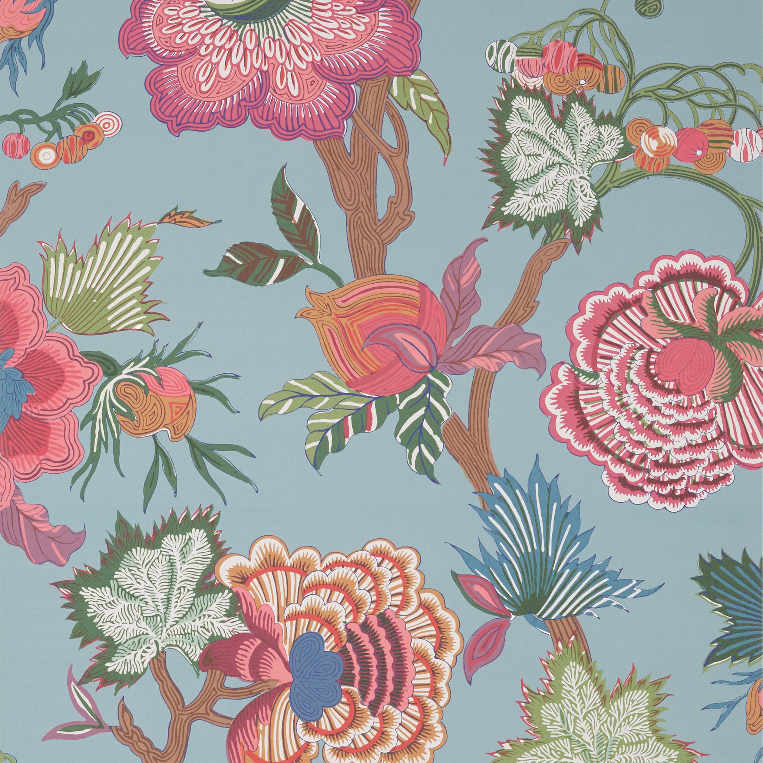 Thibaut Indienne Jacobean Behang T36415 - Raspberry and Teal