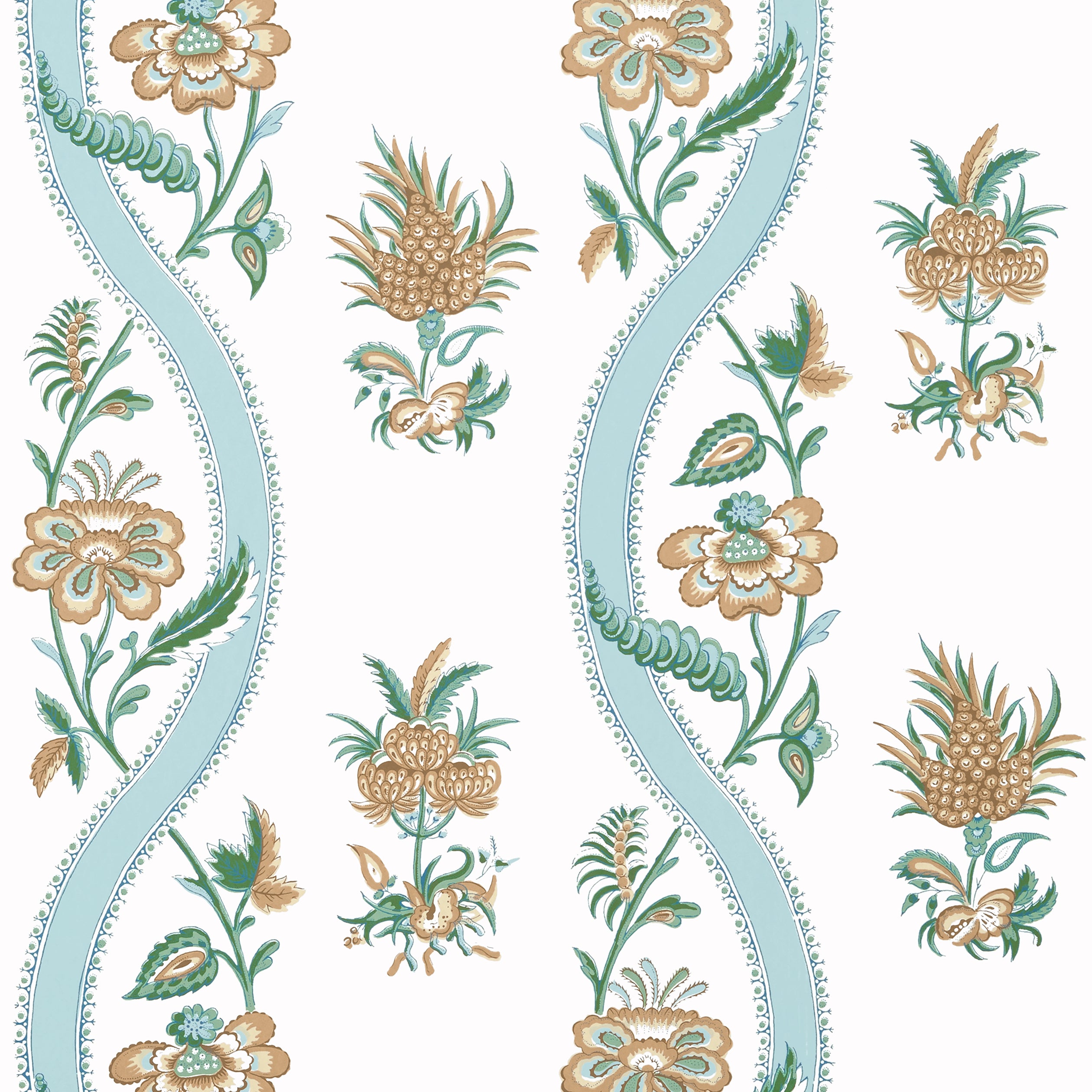Thibaut Ribbon Floral Behang T36422 - Seaglass and Gold