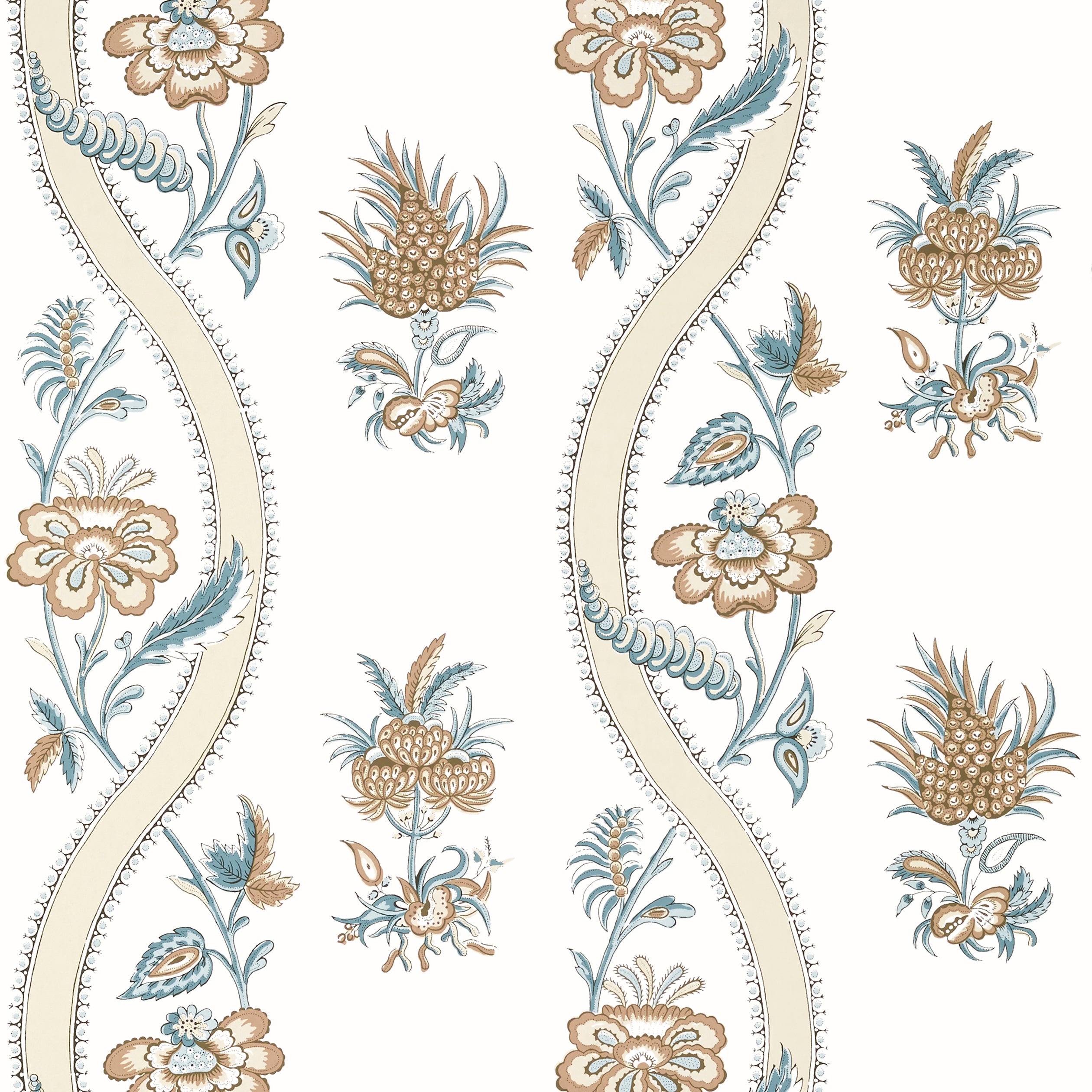 Thibaut Ribbon Floral Behang T36425 - Beige and Spa Blue