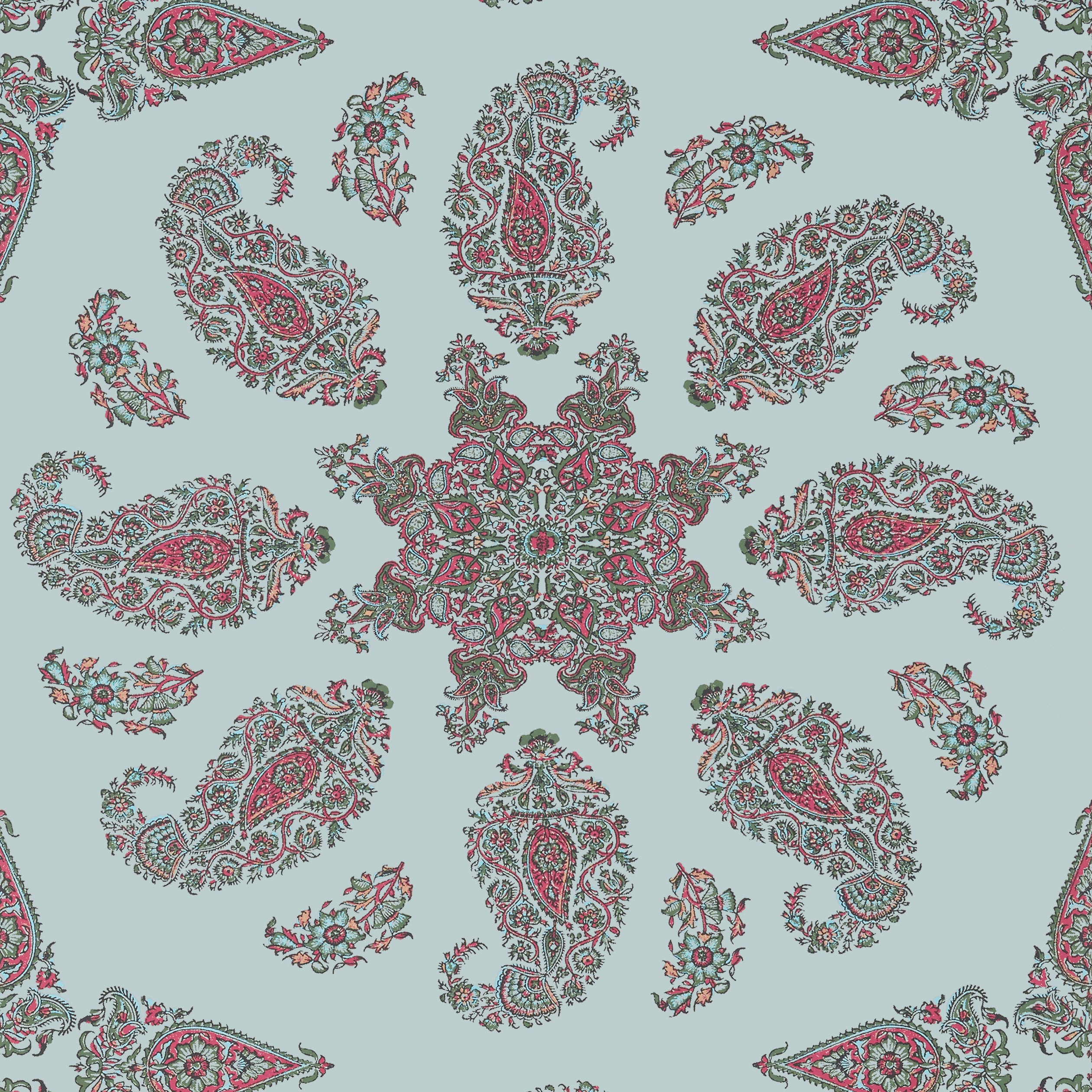 Thibaut East India Behang T36431 - Raspberry and Teal