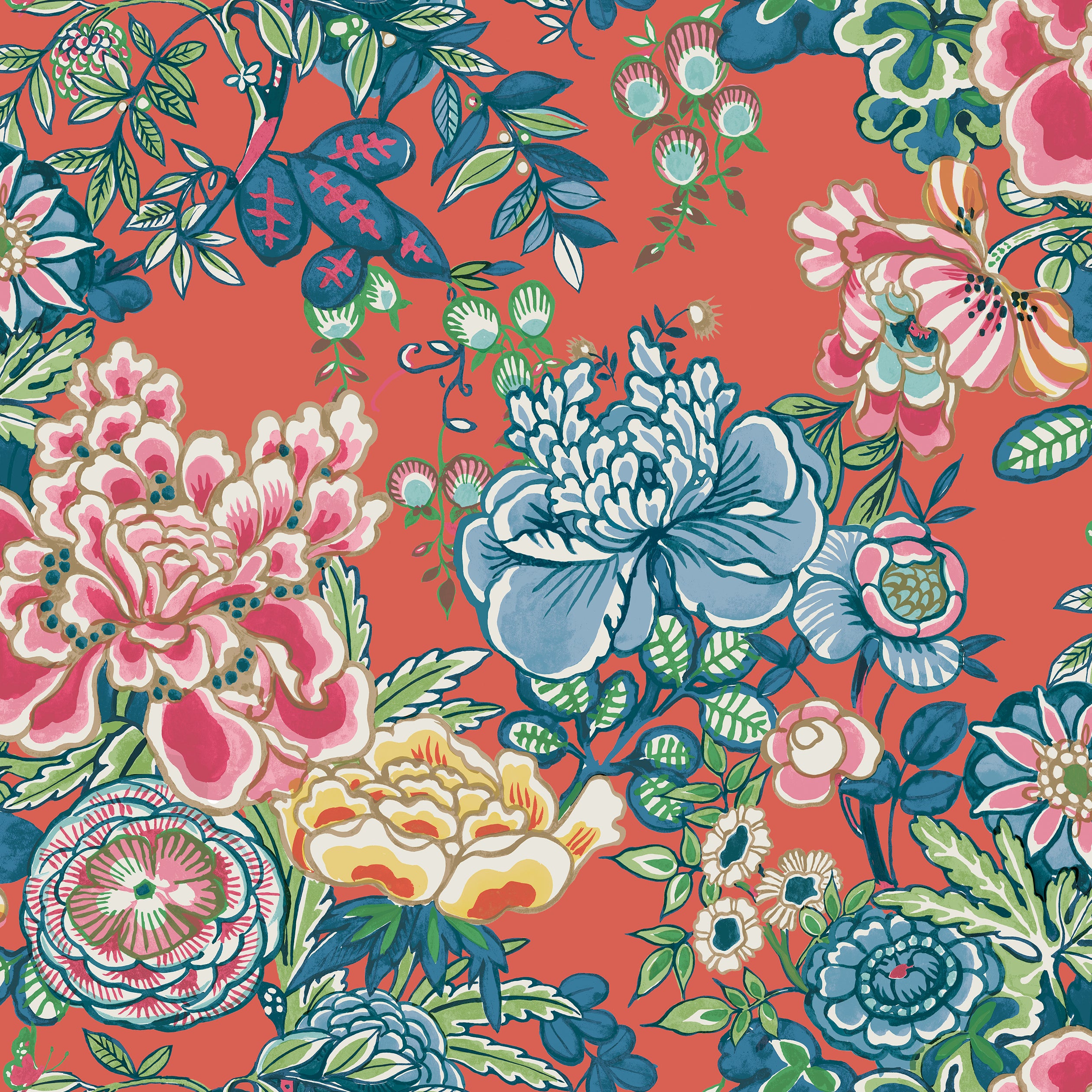 Thibaut Peony Garden Behang T42018 - Coral