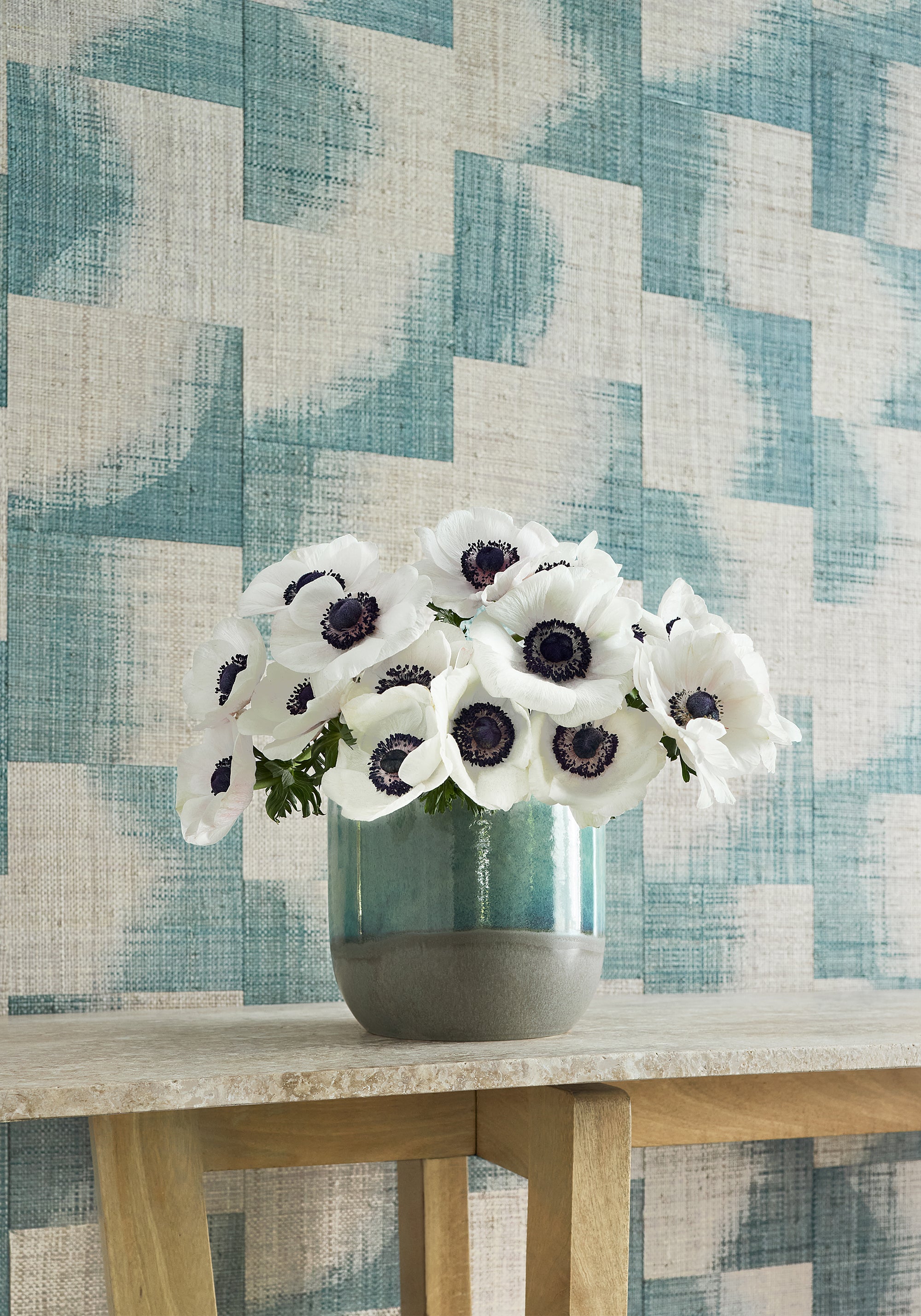 Thibaut Yutori Raffia Squares Behang T24429 - sfeerbeeld