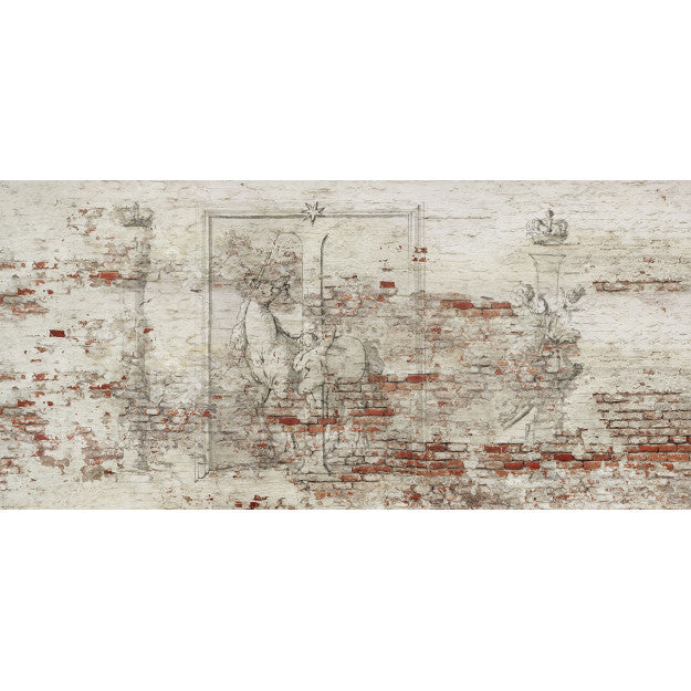 Les Dominotiers Antique Letters & Old Brick Wall Blanc Et Rouge Behang DOM 411
