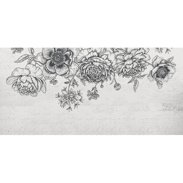 Les Dominotiers Black Flower Brick Wall Noir Et Blanc Behang DOM 402