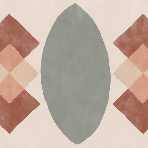Les Dominotiers Checkmate Beige / Green / Terracota / Pink Behang DOM 701