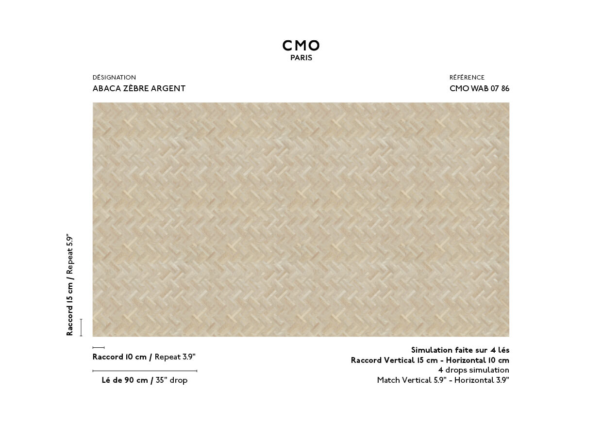 CMO Paris Abaca Zèbre Behang CMO WAB 07 - Argent