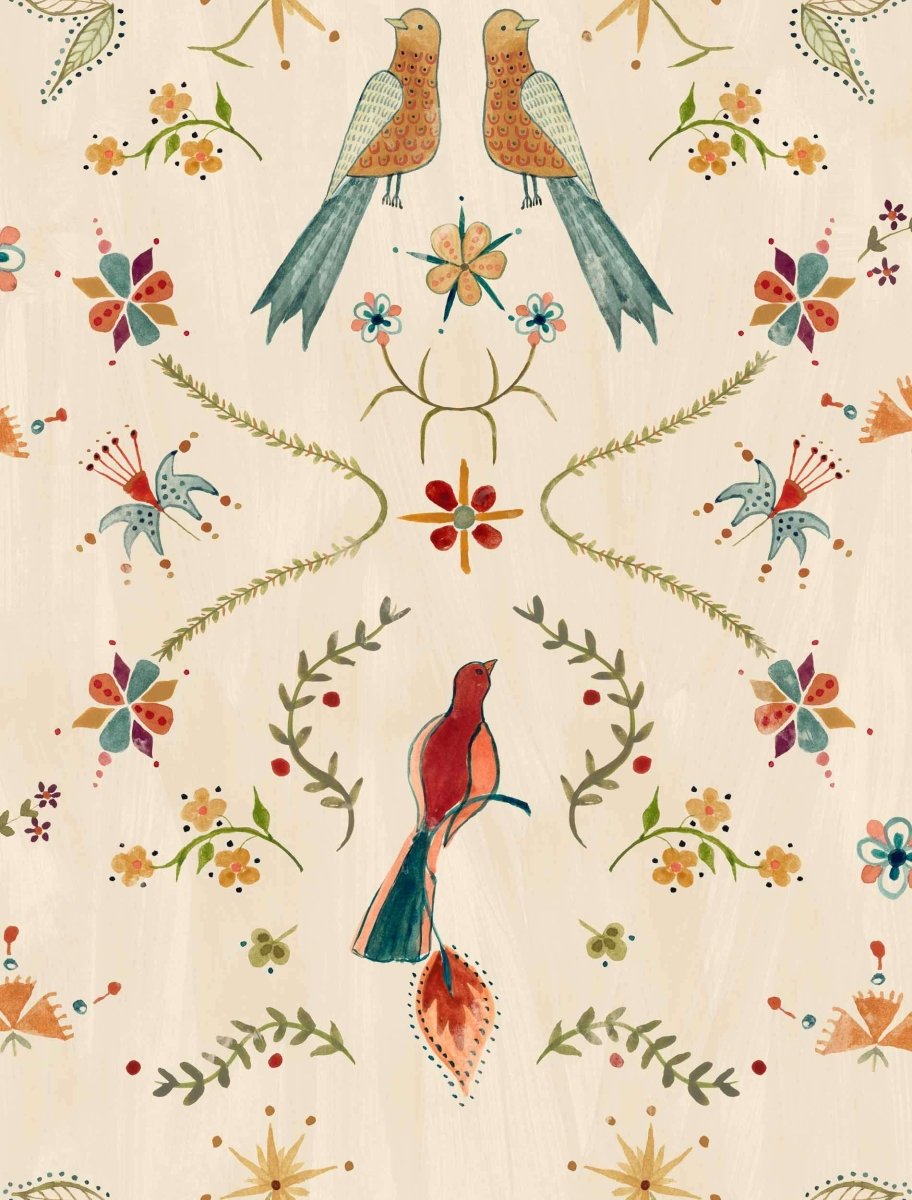 Coordonné Central Saint Martins – Rest Time Metaphoric birds Fawn behang A00927 - LAB COLOUR THE WORLD