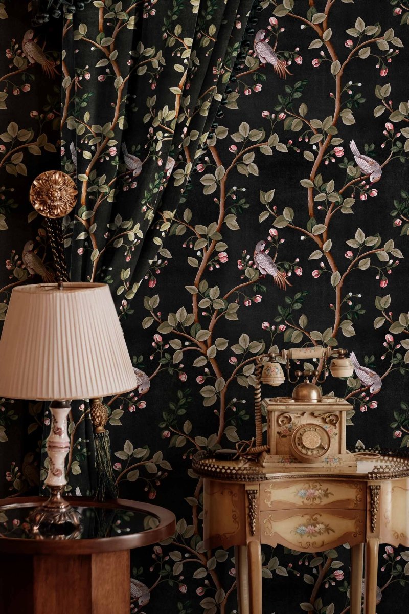 Coordonné Forbidden City Birds Prosperity Onyx behang B00121 - LAB COLOUR THE WORLD