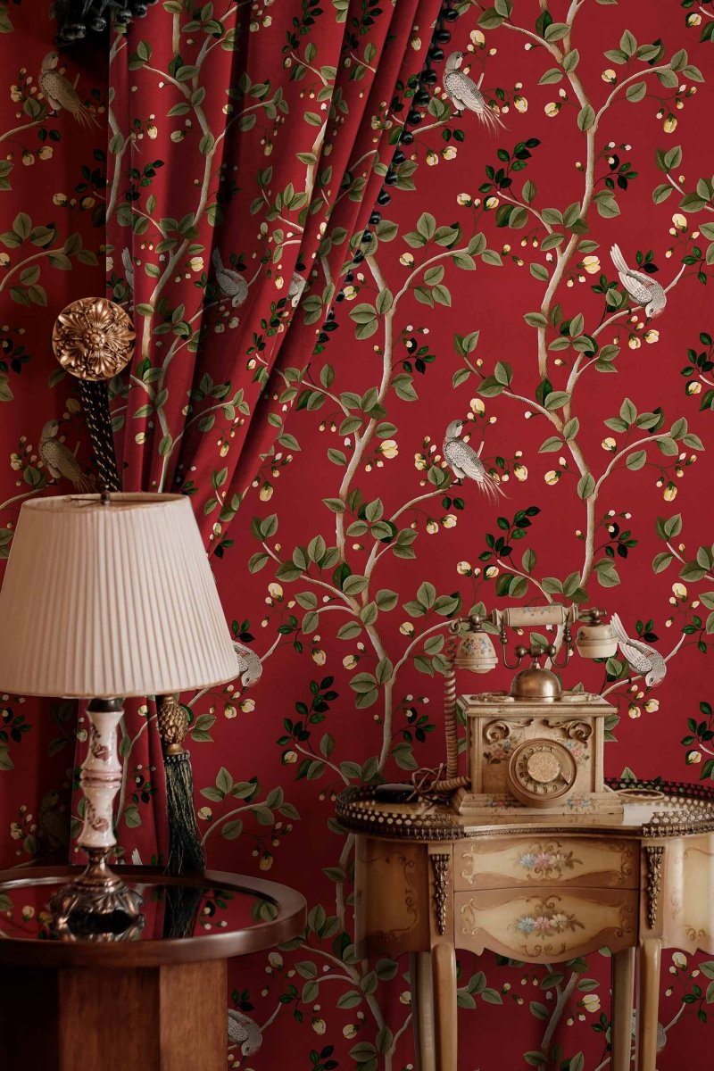 Coordonné Forbidden City Birds Prosperity Ruby behang B00120 - LAB COLOUR THE WORLD