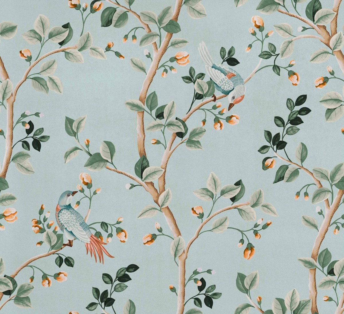 Coordonné Forbidden City Birds Prosperity Turquoise behang B00125 - LAB COLOUR THE WORLD