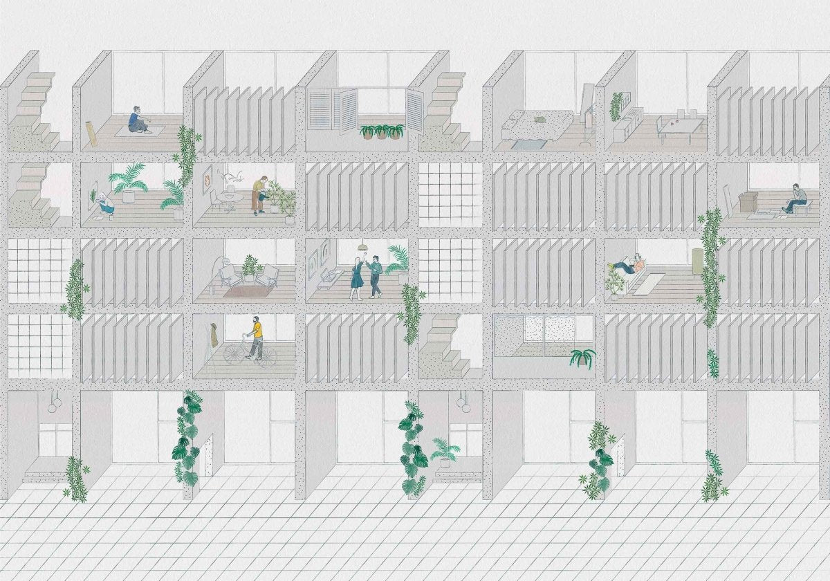 Coordonné Random Archist Campus Grey behang 9000072 - LAB COLOUR THE WORLD