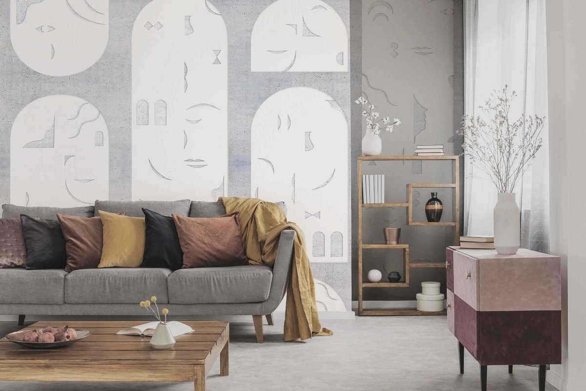Coordonné Random Archist Rostros Grey behang 9000020 - LAB COLOUR THE WORLD