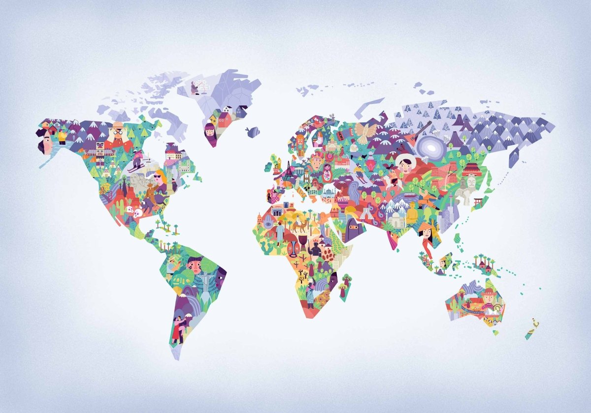 Coordonné Random Kids Diversity Map Lilac behang 9700060 - LAB COLOUR THE WORLD