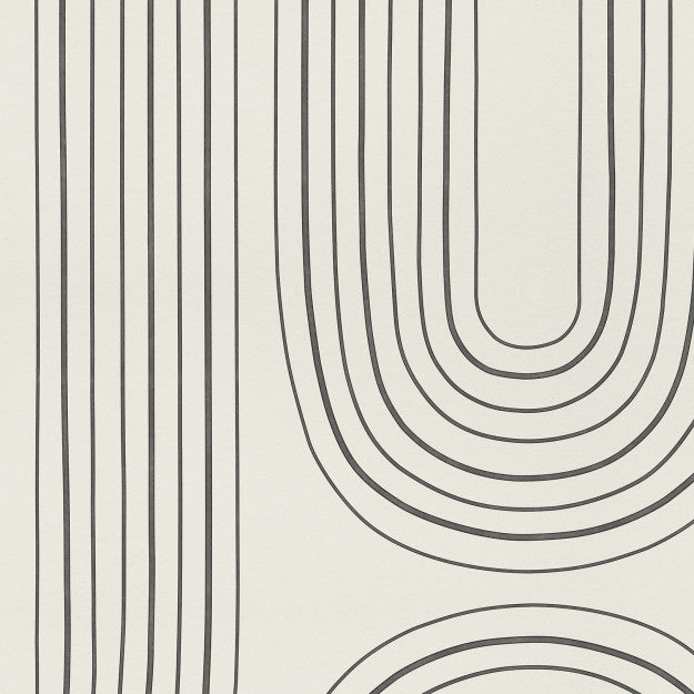 Les Dominotiers Curves Black & Beige Behang DOM 704