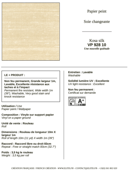 ÉLITIS Kosa Silk Behang VP 928 10 - LAB COLOUR THE WORLD
