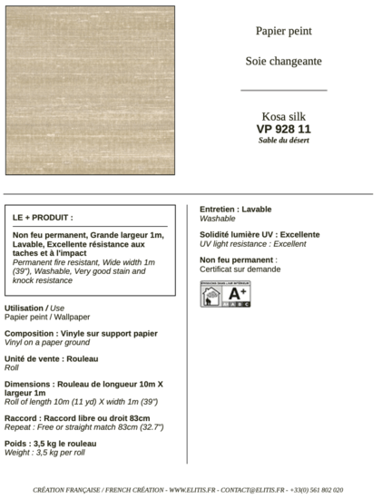ÉLITIS Kosa Silk Behang VP 928 11 - LAB COLOUR THE WORLD
