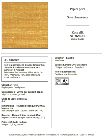 ÉLITIS Kosa Silk Behang VP 928 21 - LAB COLOUR THE WORLD