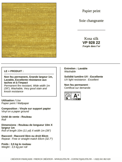 ÉLITIS Kosa Silk Behang VP 928 22 - LAB COLOUR THE WORLD