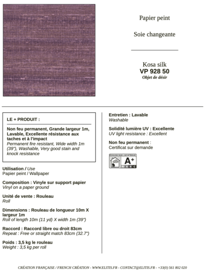 ÉLITIS Kosa Silk Behang VP 928 50 - LAB COLOUR THE WORLD