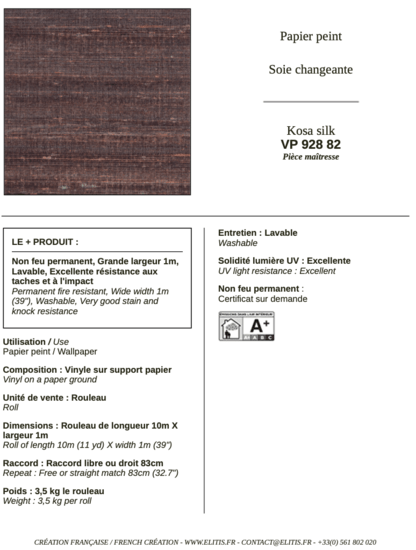 ÉLITIS Kosa Silk Behang VP 928 82 - LAB COLOUR THE WORLD
