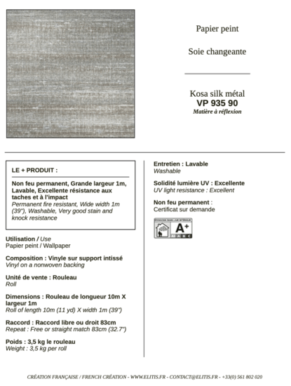 ÉLITIS Kosa Silk Metal Behang VP 935 90 - LAB COLOUR THE WORLD