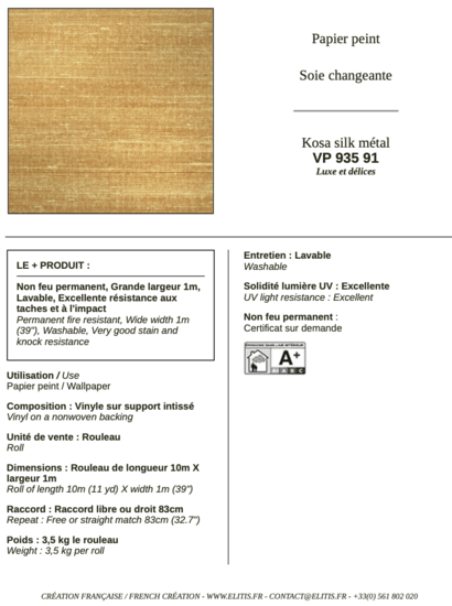 ÉLITIS Kosa Silk Metal Behang VP 935 91 - LAB COLOUR THE WORLD