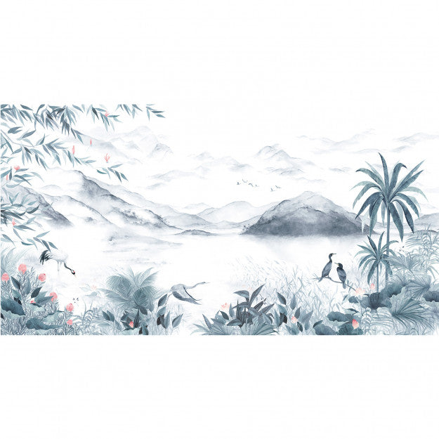 Les Dominotiers Enchanted Lake Green & Blue Behang DOM 519