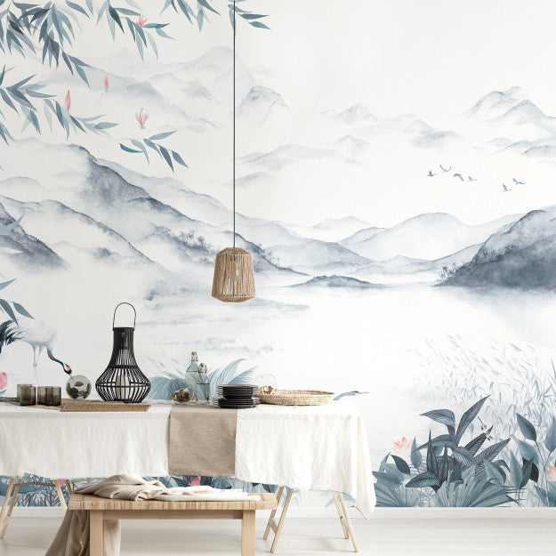 Les Dominotiers Enchanted Lake Green & Blue Behang DOM 519