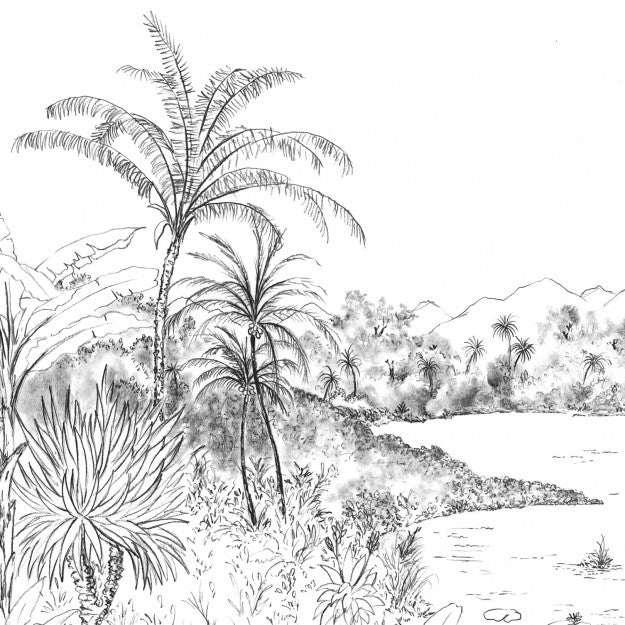 Les Dominotiers Hanalei Black Black & White Behang DOM 502