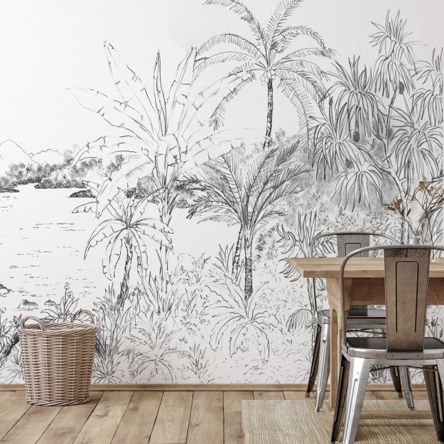 Les Dominotiers Hanalei Black Black & White Behang DOM 502