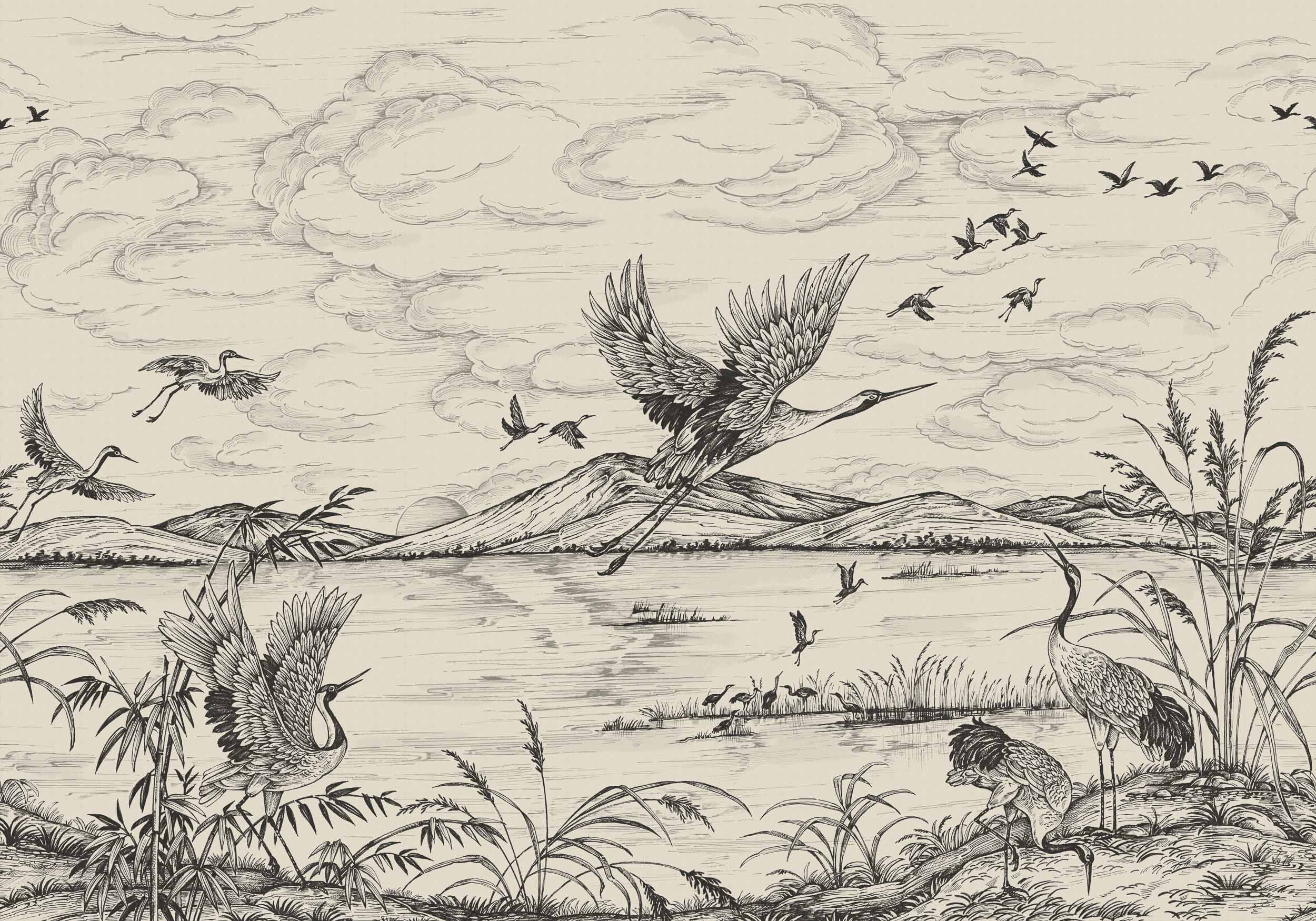 Coordonné Forbidden City Heron's Poetry behang B00156 behang afbeelding 1