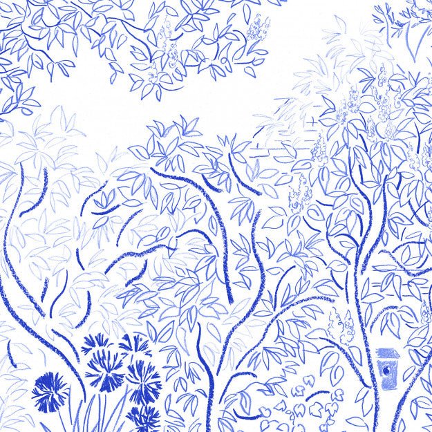 Les Dominotiers Coin De Jardin Bleu Behang DOM 3007 - LAB COLOUR THE WORLD