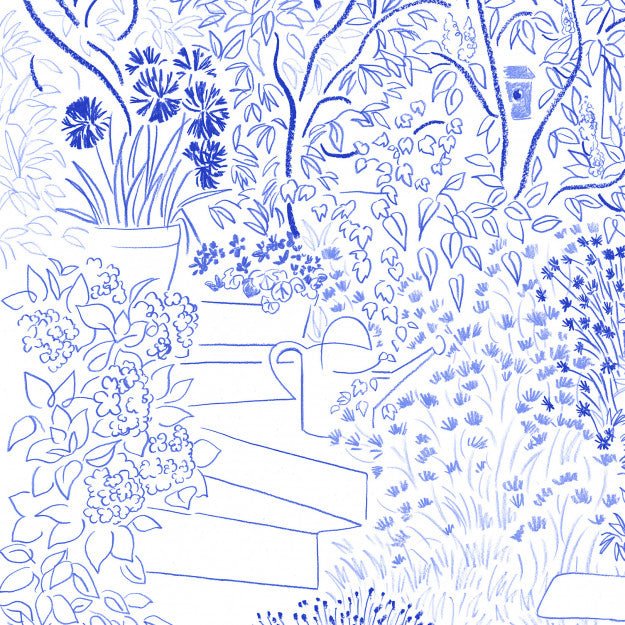 Les Dominotiers Coin De Jardin Bleu Behang DOM 3007 - LAB COLOUR THE WORLD
