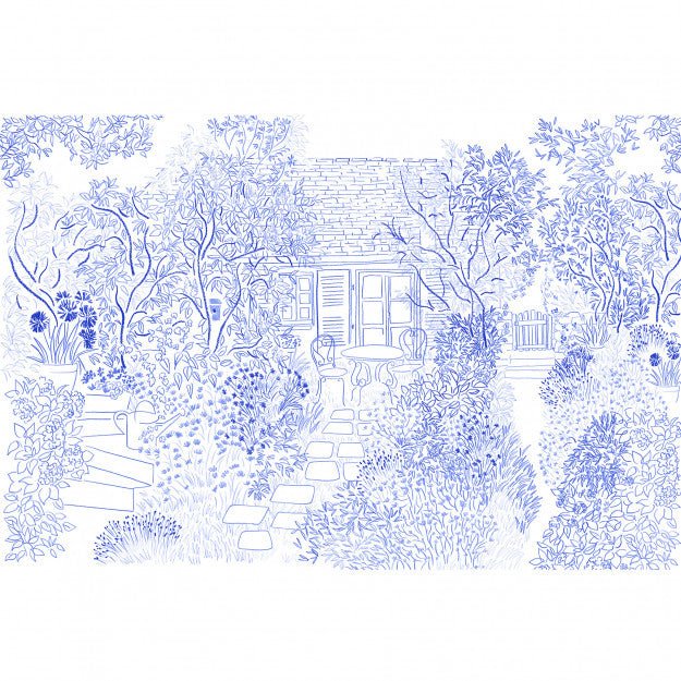 Les Dominotiers Coin De Jardin Bleu Behang DOM 3007 - LAB COLOUR THE WORLD