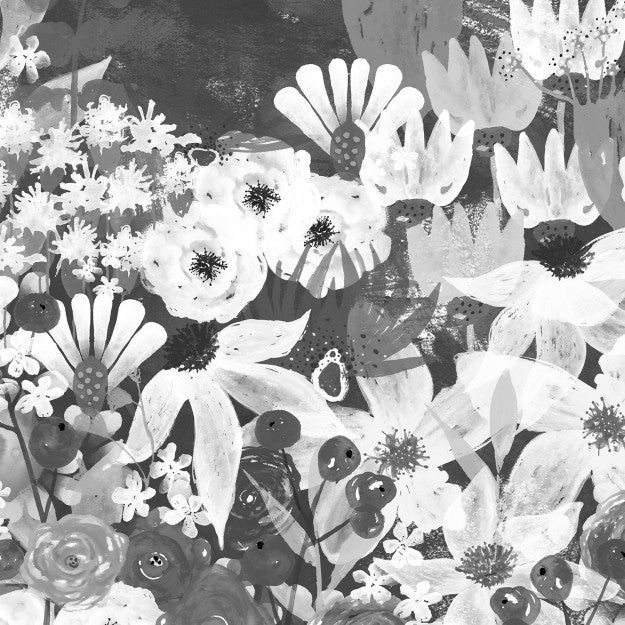 Les Dominotiers Jardin Fleuri Noir Et Blanc Behang DOM 3016 - LAB COLOUR THE WORLD