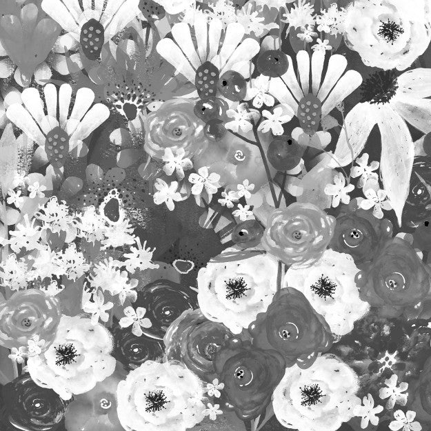 Les Dominotiers Jardin Fleuri Noir Et Blanc Behang DOM 3016 - LAB COLOUR THE WORLD